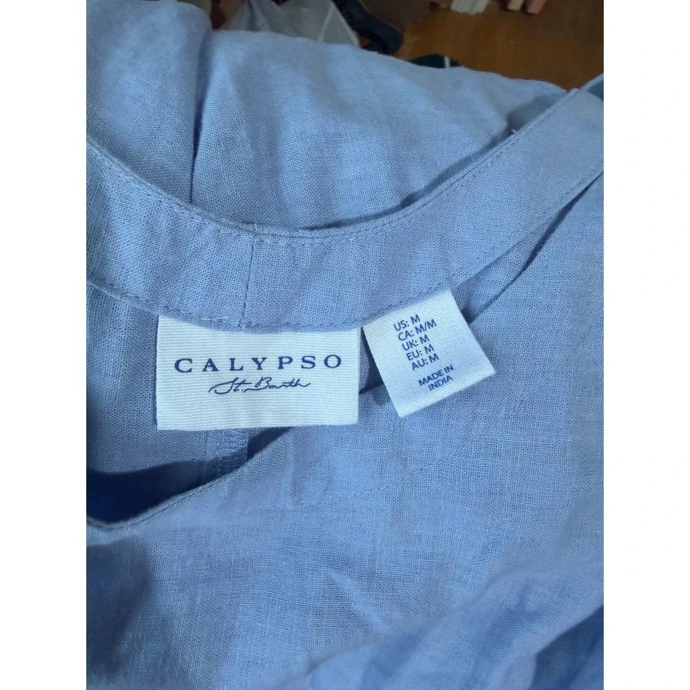 Calypso St Barth Blue Linen Blend Sleeveless Dress Womens Medium Resort Coastal - Picture 7 of 8